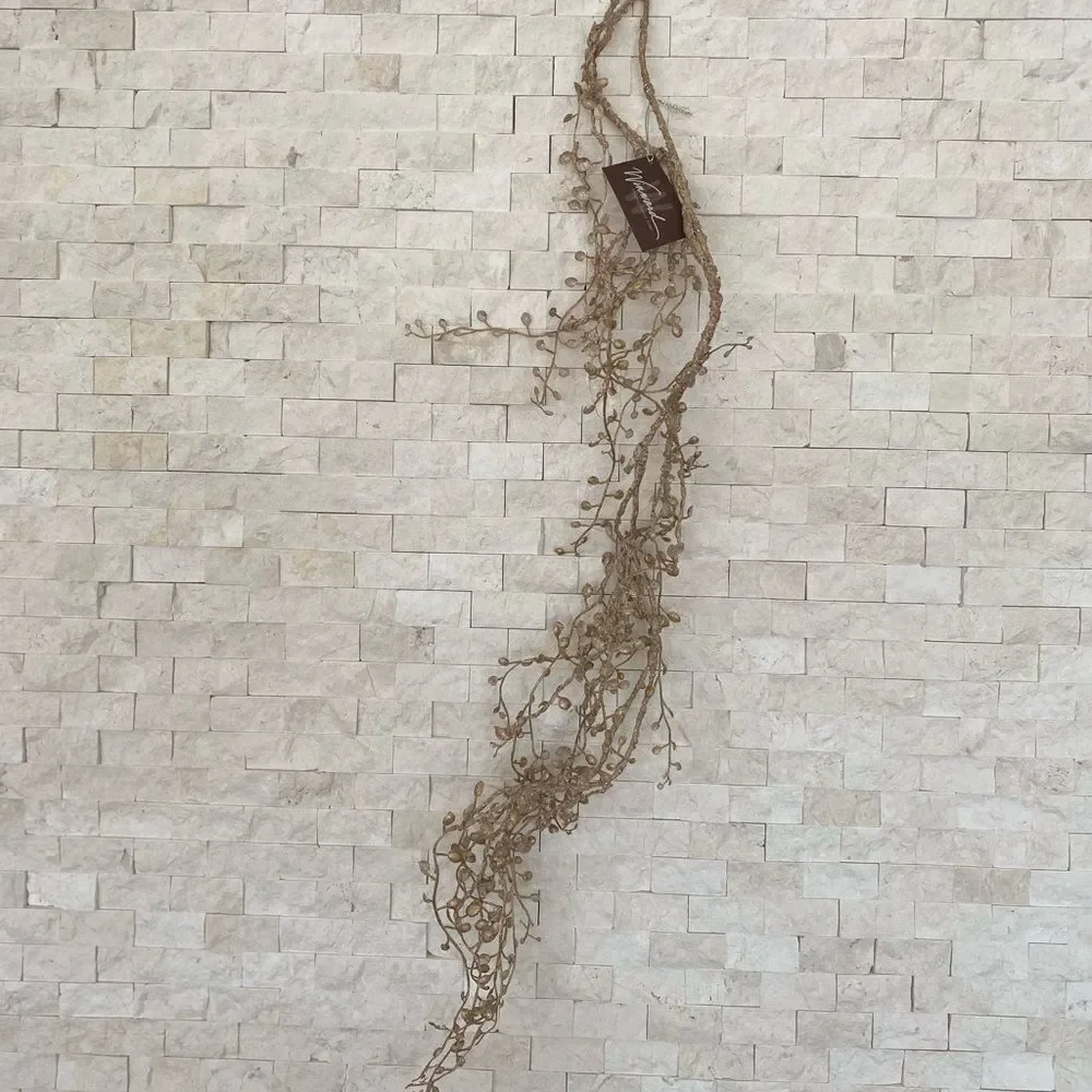NWT New Winward Home Gold Shimmer Holiday Eucalyptus Winter Leaf Vine Garland